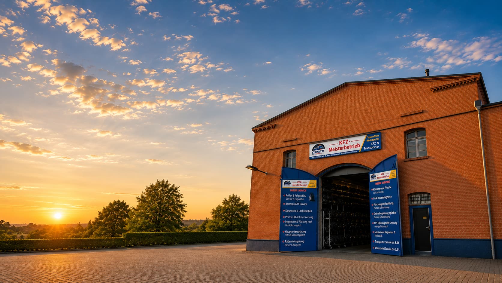 Werkstatt der CAREX KFZ Express UG im roten Backsteingebäude in Berlin-Spandau